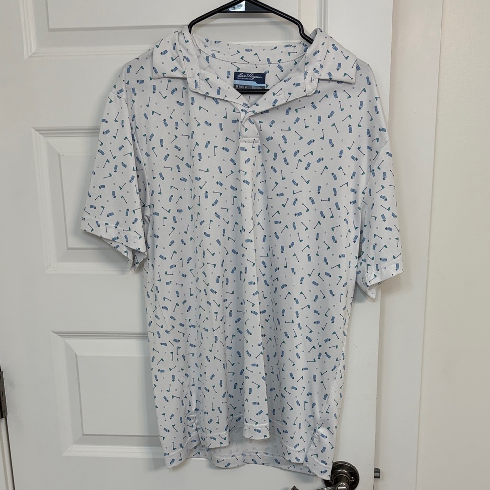 White Ben Hogan Polo with golf Flags and Drink glasses